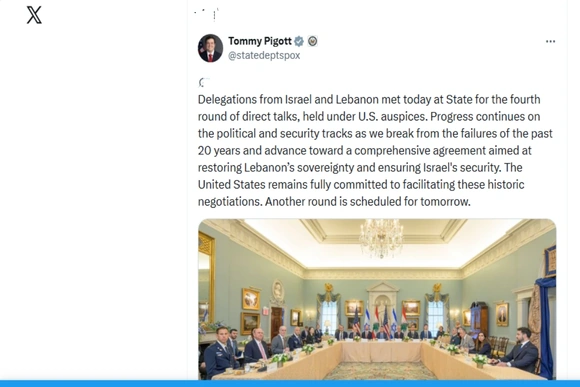 Đàm phán Israel - Liban tại Mỹ ghi nhận “tiến triển liên tục” về chính trị và an ninh