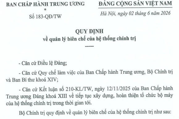 Toàn văn Quy định 183-QĐ/TW quản lý biên chế của hệ thống chính trị