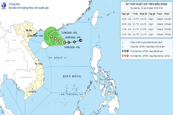 Áp thấp nhiệt đới gây gió mạnh trên biển, sóng cao đến 3,5m