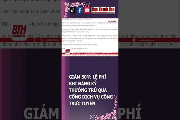 GIẢM 50% LỆ PHÍ KHI ĐĂNG KÝ THƯỜNG TRÚ QUA CỔNG DỊCH VỤ CÔNG TRỰC TUYẾN | Báo Thanh Hóa