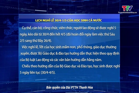 Lịch nghỉ lễ 30/4-1/5