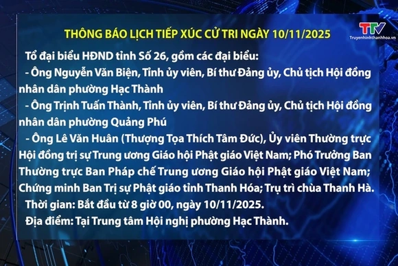 Thông báo Lịch tiếp xúc cử tri ngày 10/11/2025