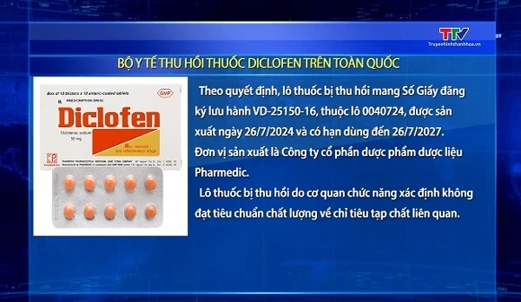 Bộ Y tế thu hồi thuốc Diclofen trên toàn quốc