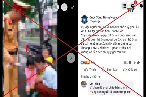 Bác bỏ thông tin sai sự thật về việc người phụ nữ và hai đứa nhỏ quỳ gối cầu xin CSGT tại Thanh Hóa