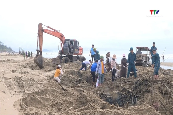 Xã Hoằng Tiến tổ chức vệ sinh môi trường, làm sạch bãi biển