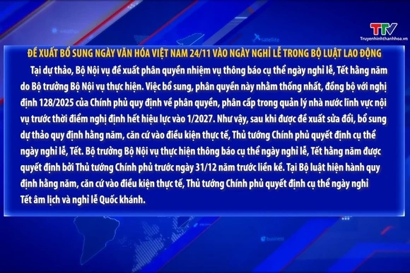 Đề xuất bổ sung Ngày Văn hóa Việt Nam 24/11 vào ngày nghỉ lễ trong Bộ luật Lao động