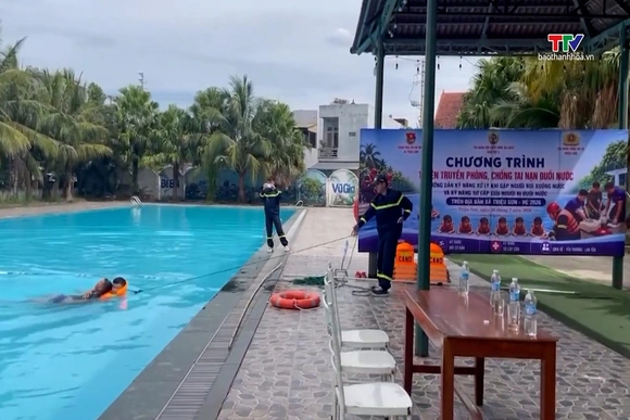 Công an xã Triệu Sơn tuyên truyền, trang bị các kỹ năng phòng, chống đuối nước cho trẻ em