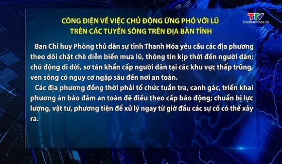 Công điện về việc chủ động ứng phó với lũ trên các tuyến sông trên địa bàn tỉnh
