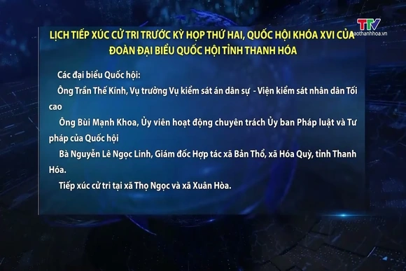 Lịch tiếp xúc cử tri trước kỳ họp thứ hai, Quốc hội khóa XVI của Đoàn đại biểu Quốc hội tỉnh Thanh Hoá